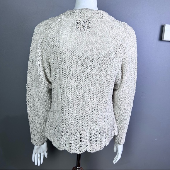 Vintage Cardigan Sweater Size Large twinset Irish Linen Crochet knitted metallic - Picture 7 of 16